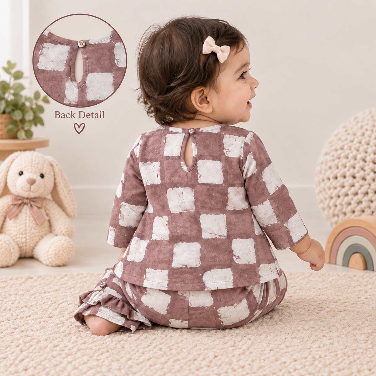 Dusty Rose Checkered Ruffle Lounge Set – 2-Piece Toddler Co-ord