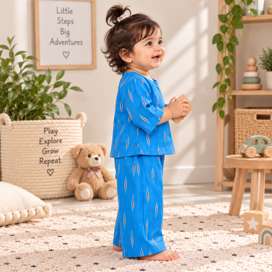 Bright Cobalt Ikat Toddler Lounge Set – 2-Piece Relaxed Outfit