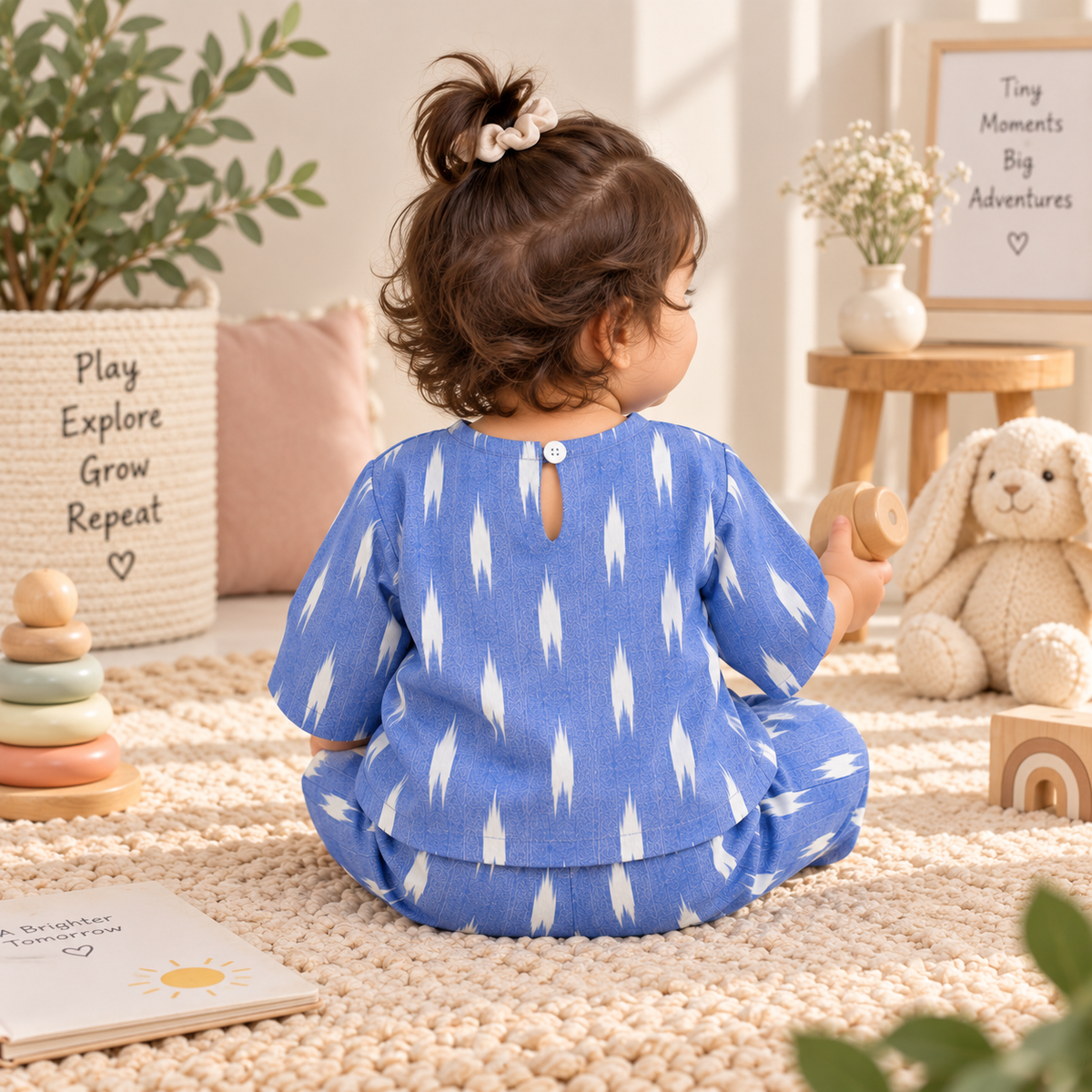 Blue Ikat Print Toddler Lounge Set – 2-Piece Relaxed Outfit