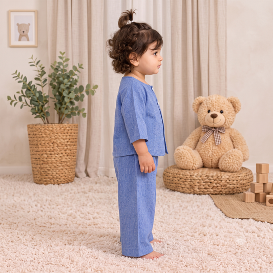 Cornflower Blue Toddler Lounge Set – 2-Piece Linen-Look Co-ord