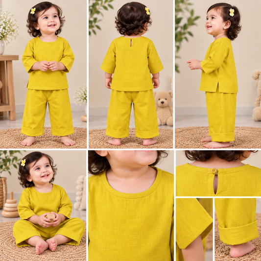 Mustard yellow Breeze Toddler Lounge Set – 2-Piece Solid Cotton Co-ord