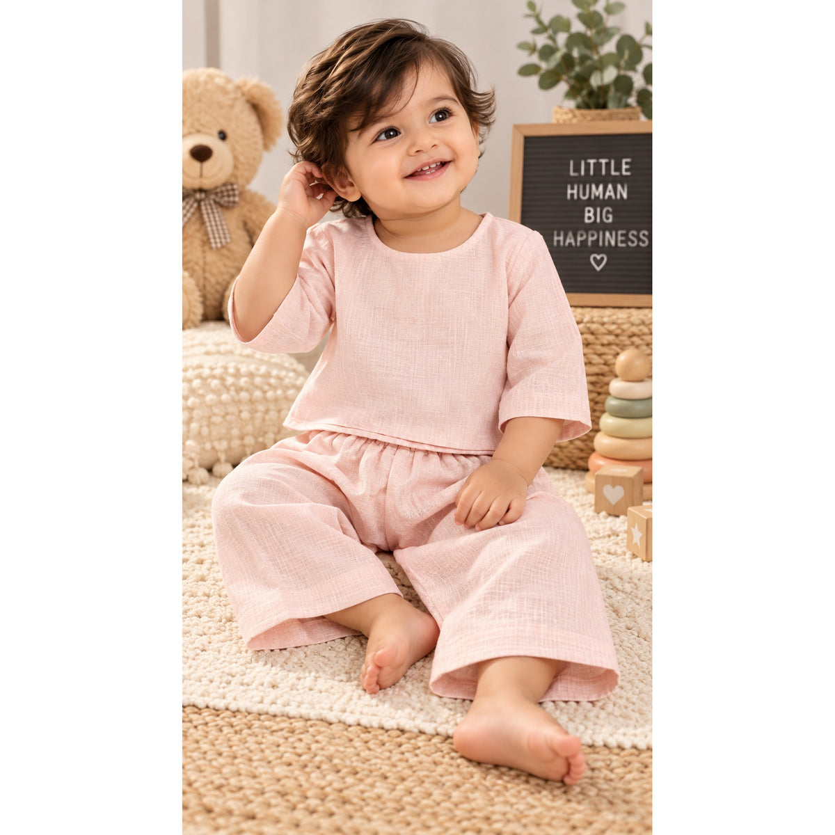 Pastel Blush Linen-Blend Toddler Lounge Set
