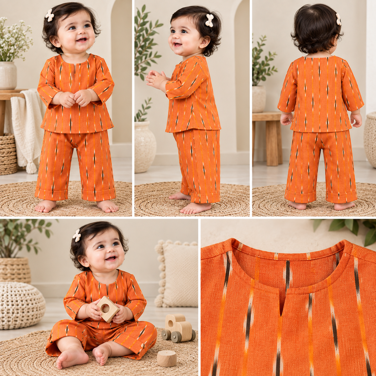 Rust Orange Ikat Toddler Lounge Set – 2-Piece Relaxed Co-ord