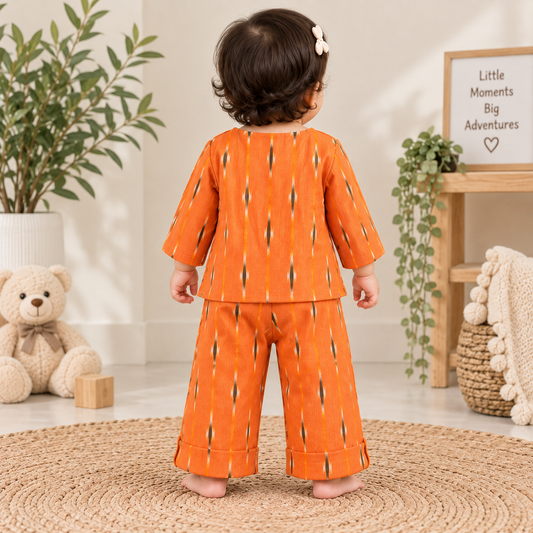 Rust Orange Ikat Toddler Lounge Set – 2-Piece Relaxed Co-ord