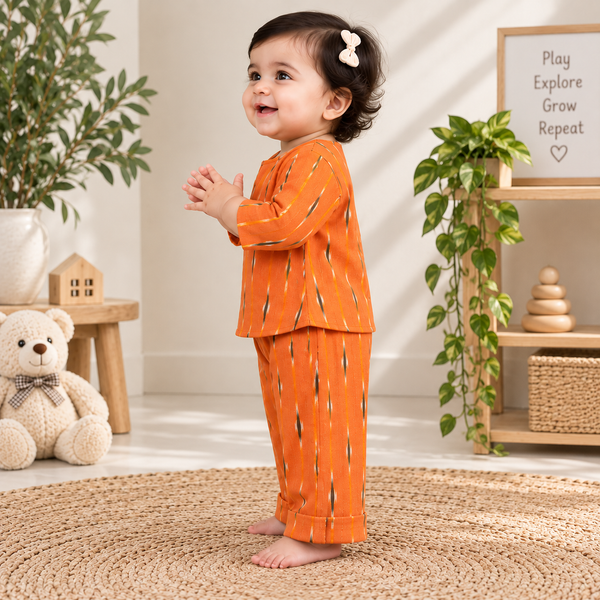 Rust Orange Ikat Toddler Lounge Set – 2-Piece Relaxed Co-ord