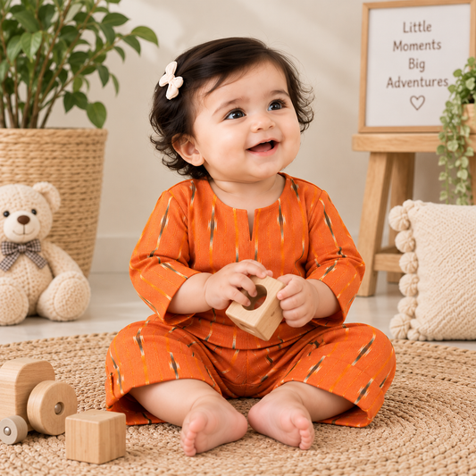 Rust Orange Ikat Toddler Lounge Set – 2-Piece Relaxed Co-ord