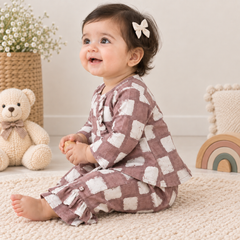 Dusty Rose Checkered Ruffle Lounge Set – 2-Piece Toddler Co-ord