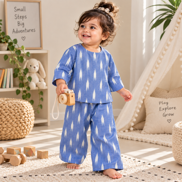 Blue Ikat Print Toddler Lounge Set – 2-Piece Relaxed Outfit