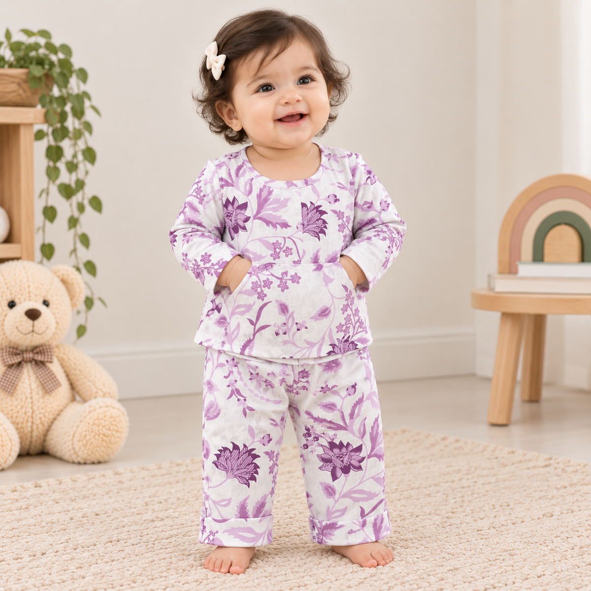 Lavender Floral Bloom Toddler Lounge Set – 2-Piece Cotton Co-ord