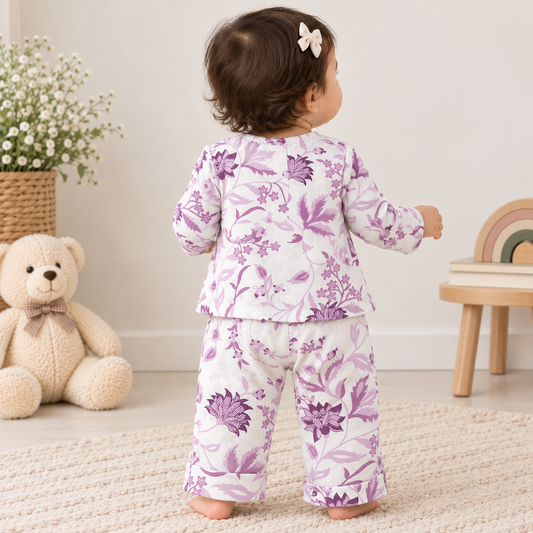 Lavender Floral Bloom Toddler Lounge Set – 2-Piece Cotton Co-ord