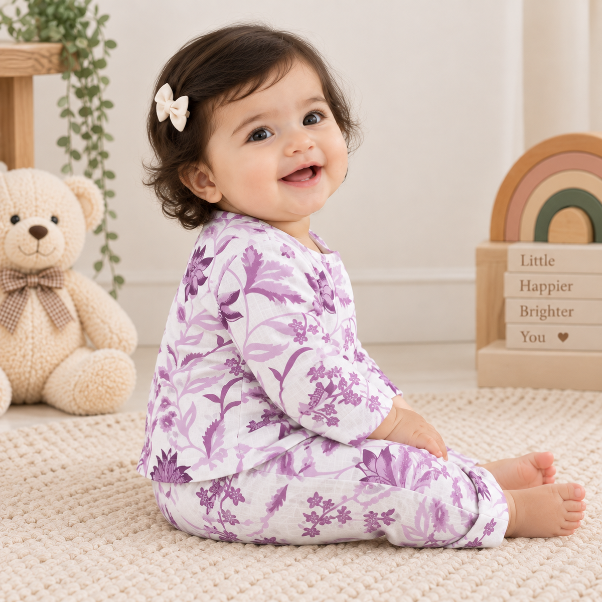 Lavender Floral Bloom Toddler Lounge Set – 2-Piece Cotton Co-ord
