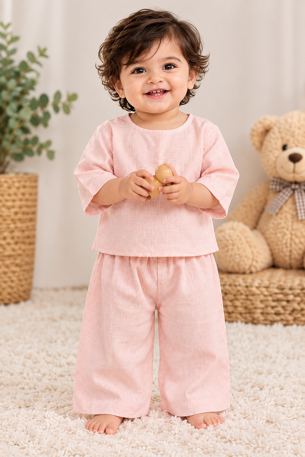 Pastel Blush Linen-Blend Toddler Lounge Set