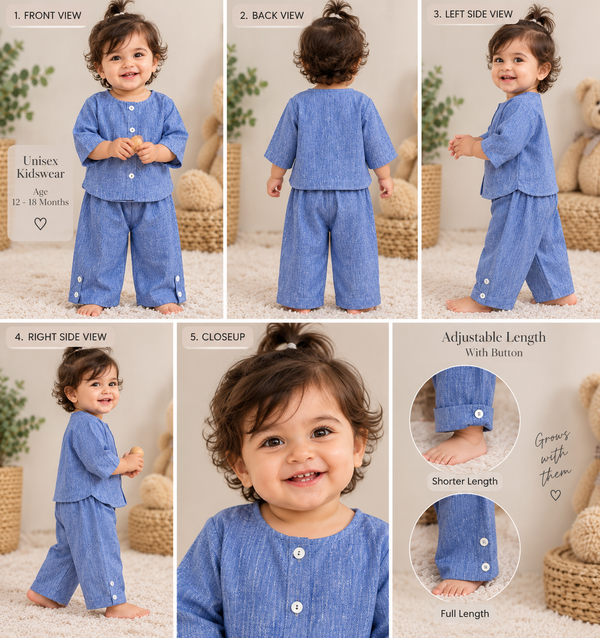 Cornflower Blue Toddler Lounge Set – 2-Piece Linen-Look Co-ord