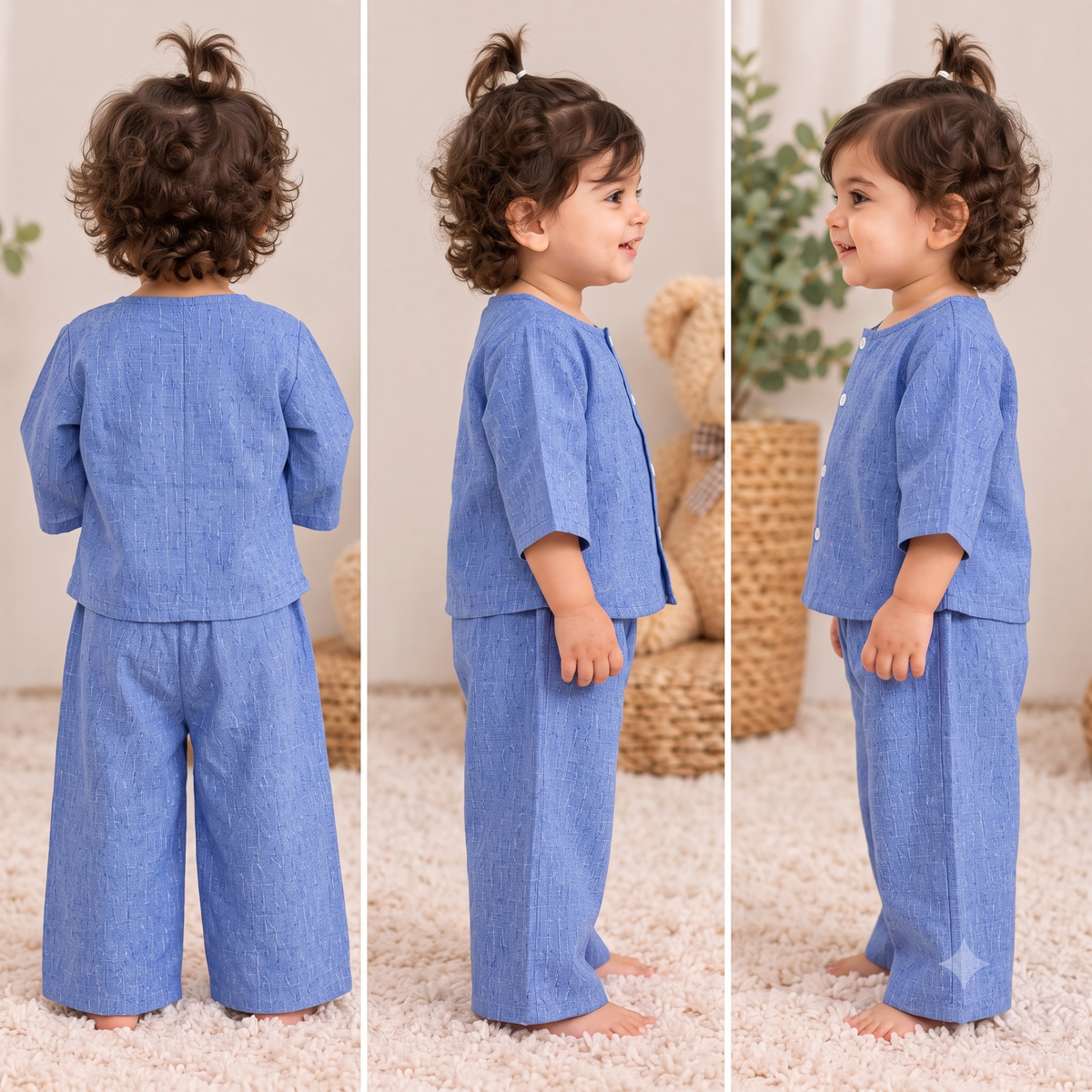 Cornflower Blue Toddler Lounge Set – 2-Piece Linen-Look Co-ord