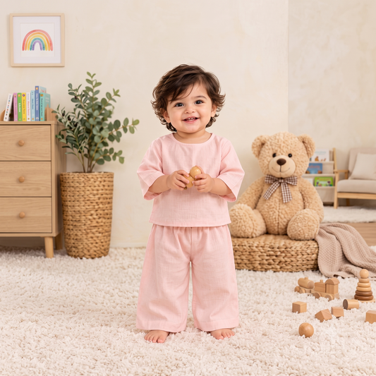 Pastel Blush Linen-Blend Toddler Lounge Set