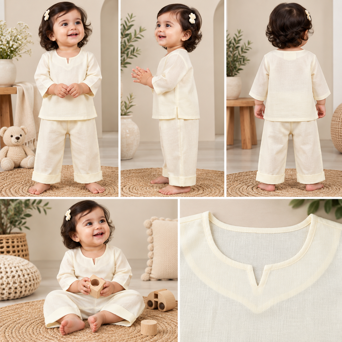 Ivory Cream Toddler Lounge Set – 2-Piece Solid Cotton Co-ord