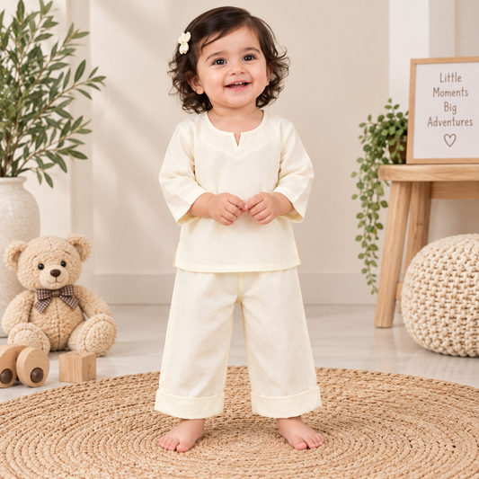 Ivory Cream Toddler Lounge Set – 2-Piece Solid Cotton Co-ord