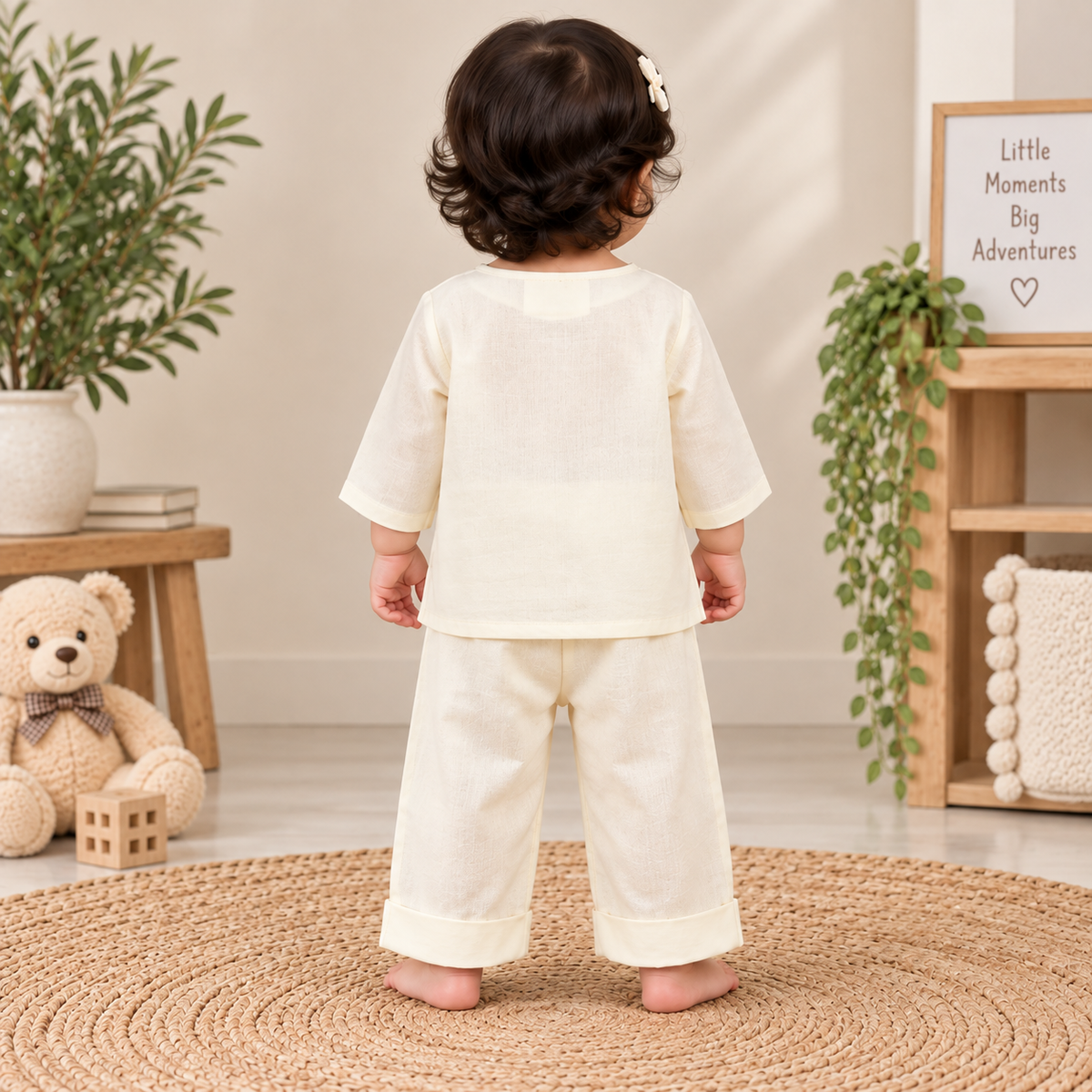 Ivory Cream Toddler Lounge Set – 2-Piece Solid Cotton Co-ord