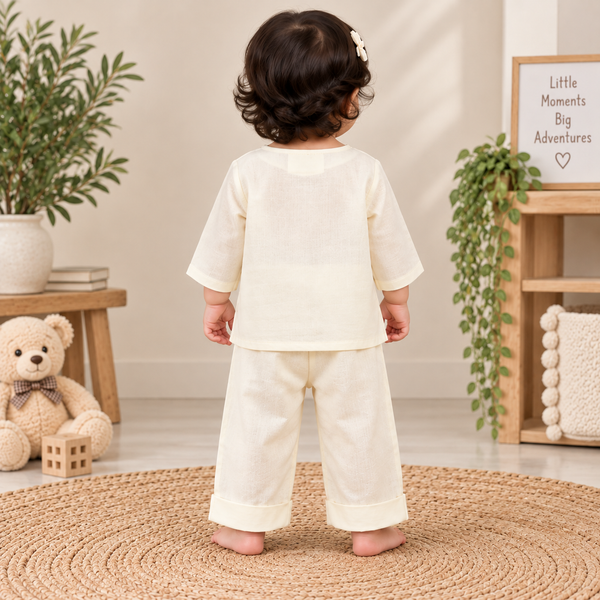 Ivory Cream Toddler Lounge Set – 2-Piece Solid Cotton Co-ord