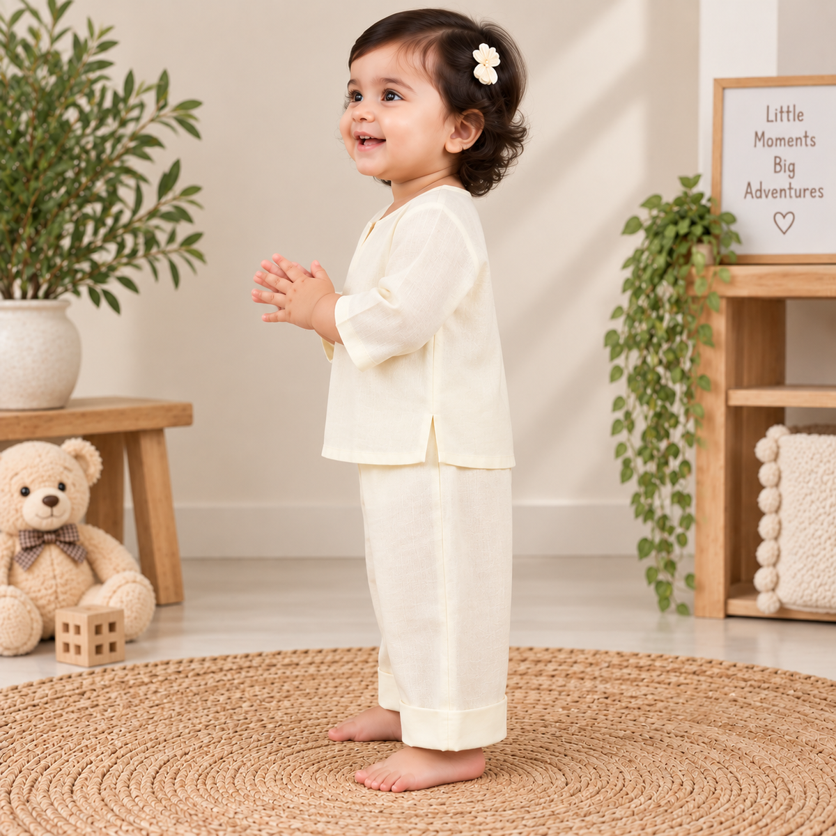 Ivory Cream Toddler Lounge Set – 2-Piece Solid Cotton Co-ord