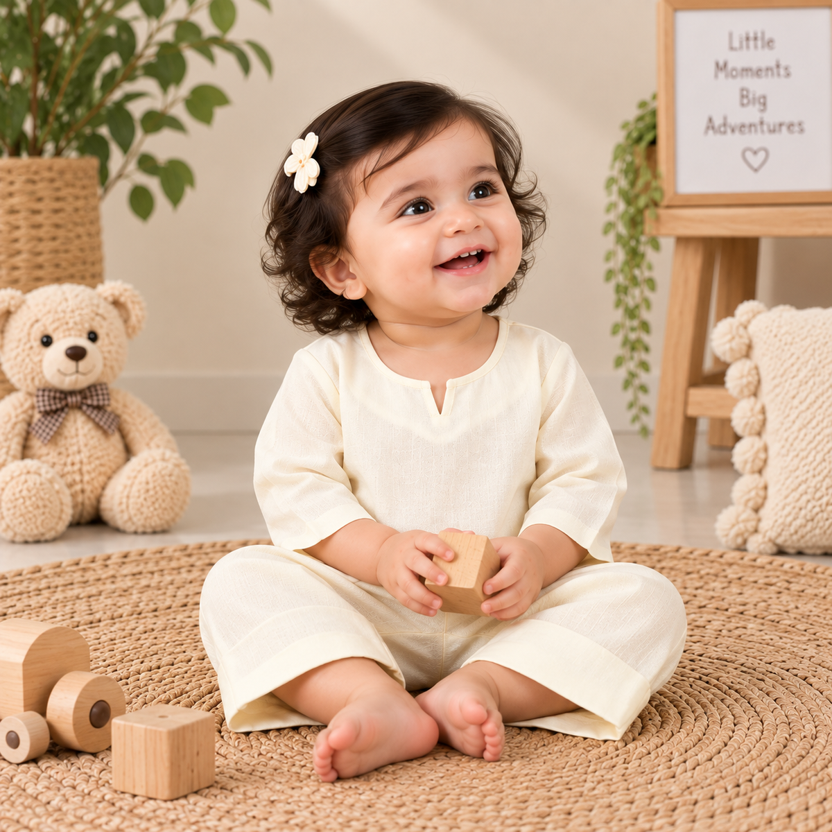 Ivory Cream Toddler Lounge Set – 2-Piece Solid Cotton Co-ord