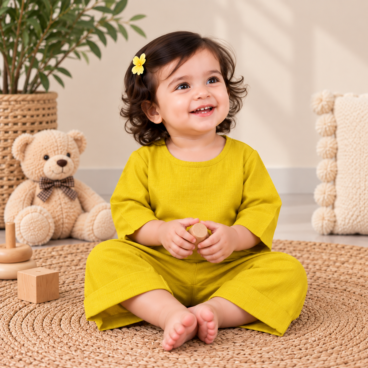 Mustard yellow Breeze Toddler Lounge Set – 2-Piece Solid Cotton Co-ord