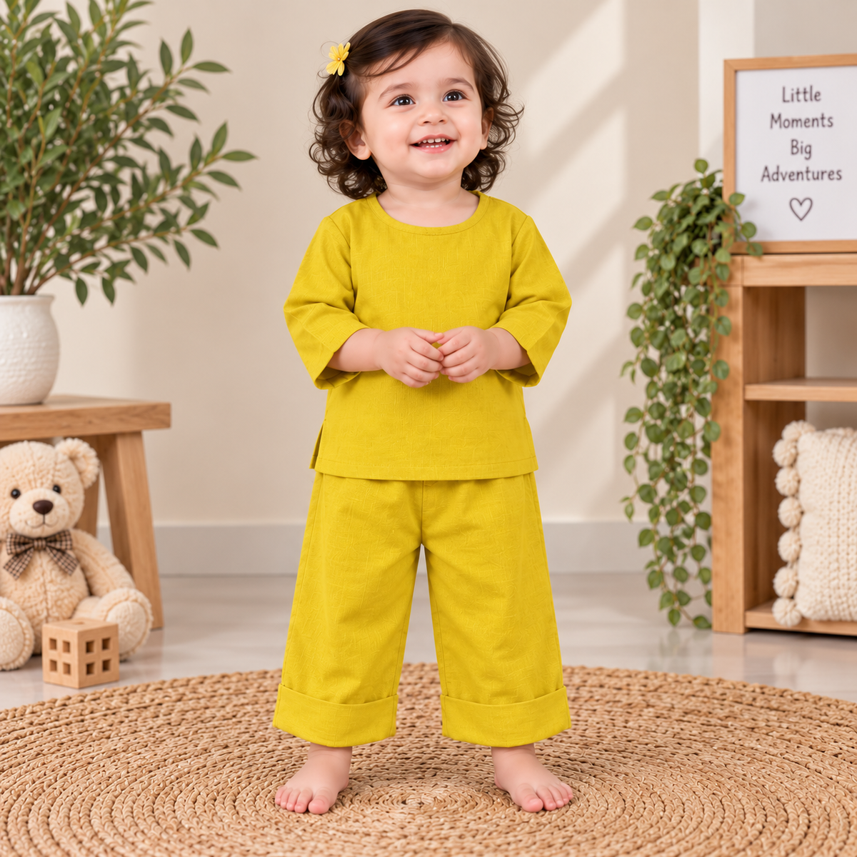 Mustard yellow Breeze Toddler Lounge Set – 2-Piece Solid Cotton Co-ord