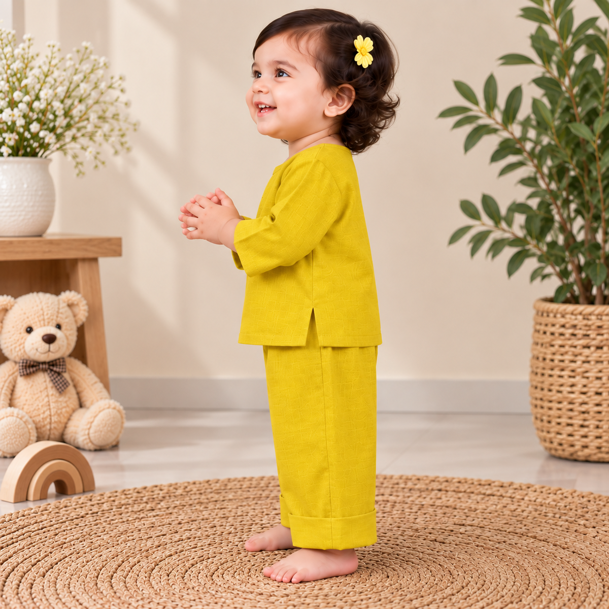 Mustard yellow Breeze Toddler Lounge Set – 2-Piece Solid Cotton Co-ord