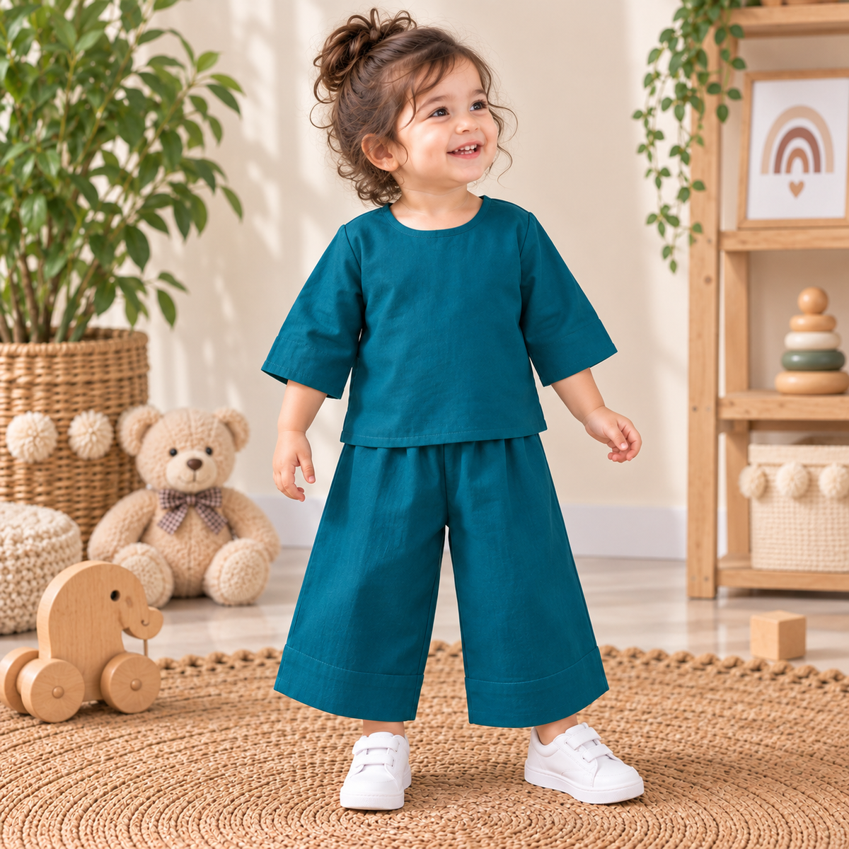 Teal Breeze Toddler Lounge Set – 2-Piece Solid Cotton Co-ord