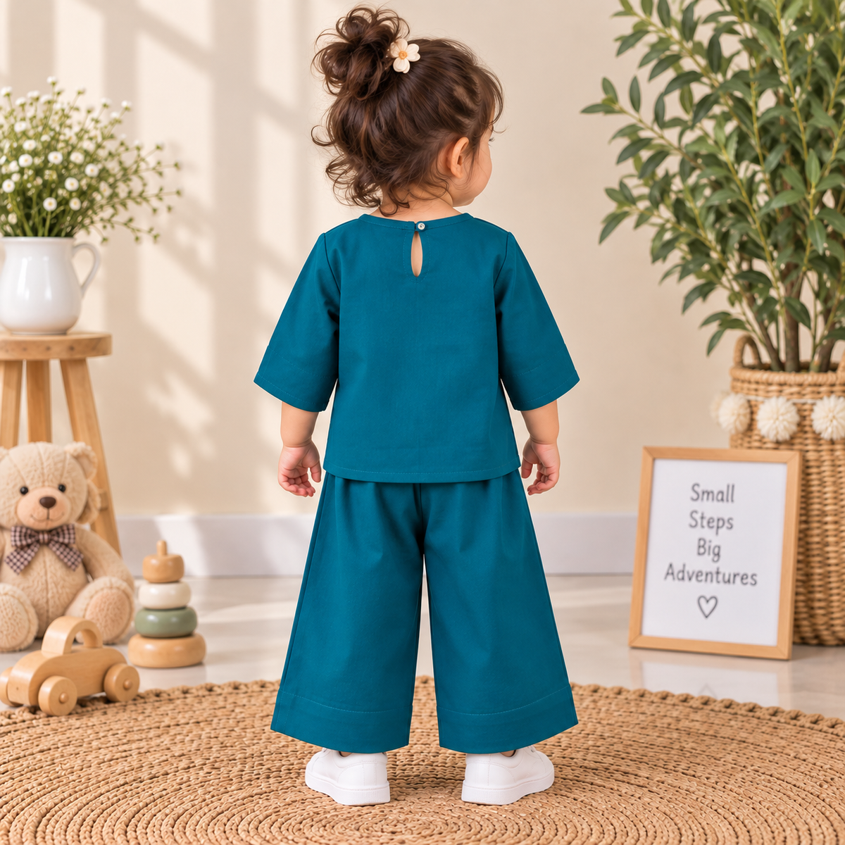 Teal Breeze Toddler Lounge Set – 2-Piece Solid Cotton Co-ord