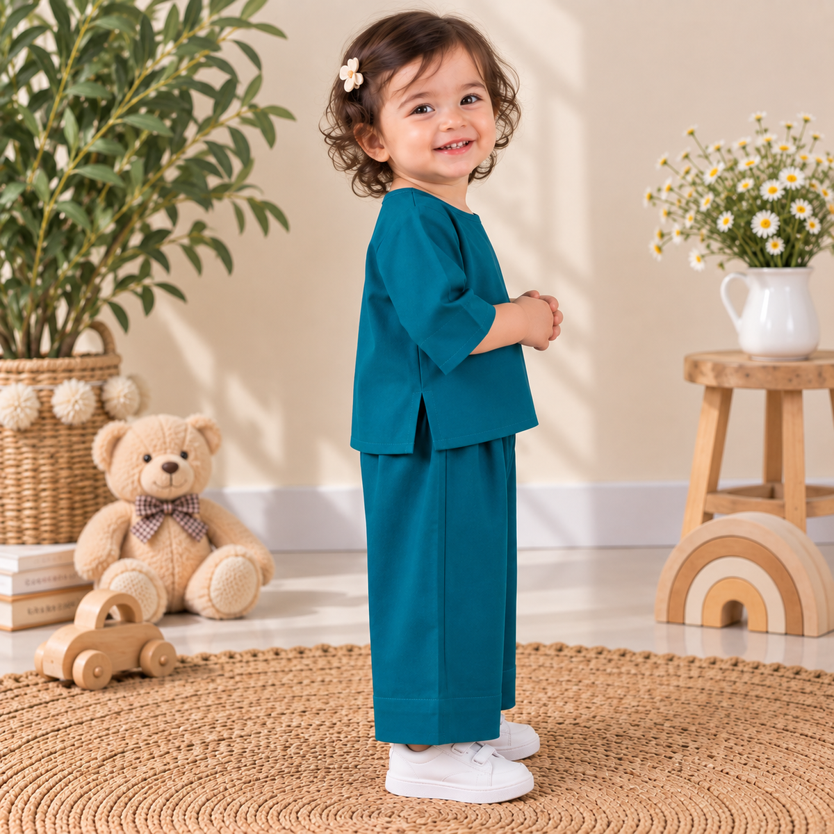 Teal Breeze Toddler Lounge Set – 2-Piece Solid Cotton Co-ord