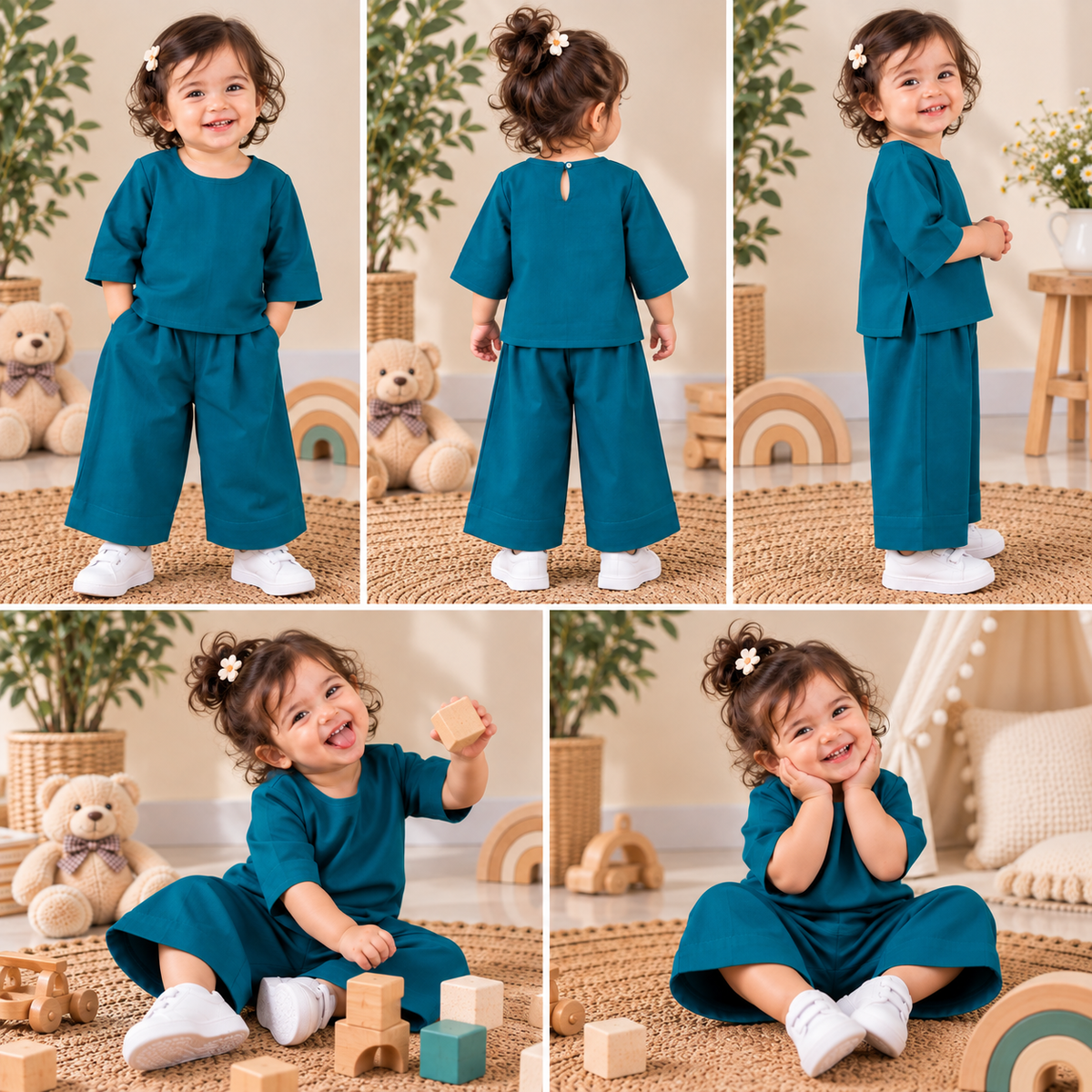 Teal Breeze Toddler Lounge Set – 2-Piece Solid Cotton Co-ord