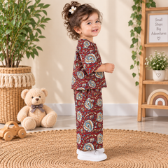 Maroon Kalamkari Hand Block Print Toddler Lounge Set – 2-Piece Relaxed Co-ord