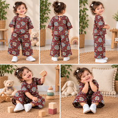 Maroon Kalamkari Hand Block Print Toddler Lounge Set – 2-Piece Relaxed Co-ord