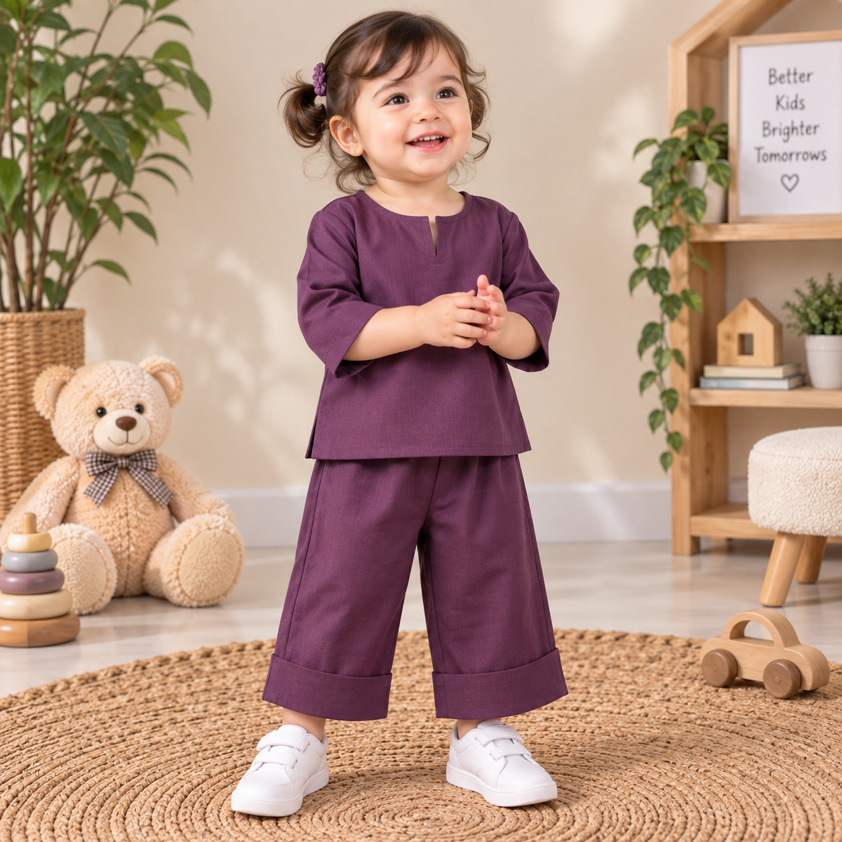 Deep Plum Cotton Toddler Lounge Set