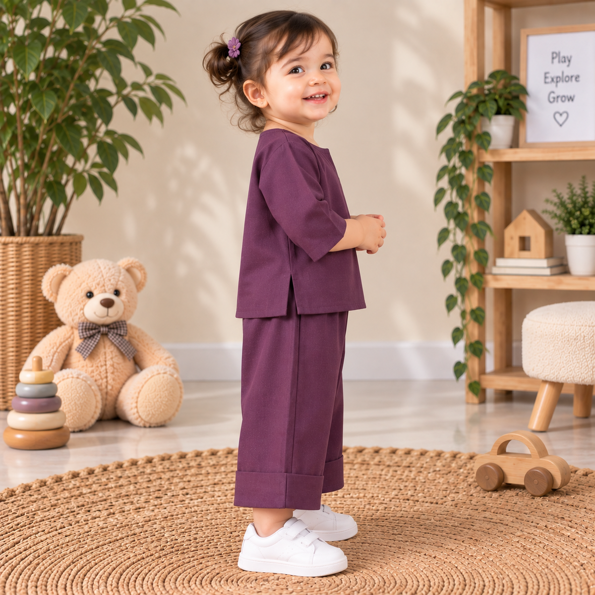 Deep Plum Cotton Toddler Lounge Set