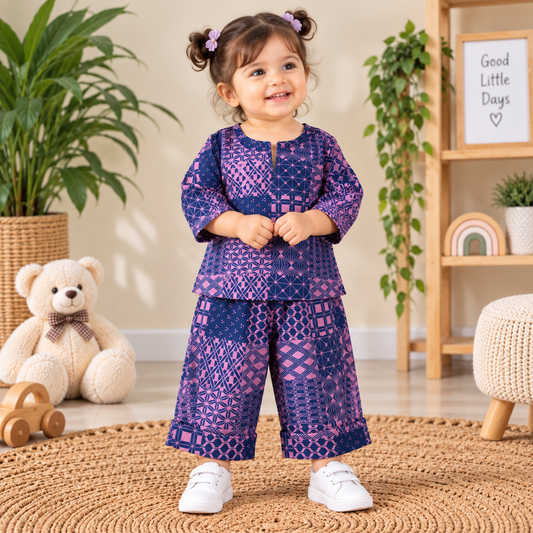 Indigo Mosaic Hand Block-Printed Co-ord Set (Top & Pants)