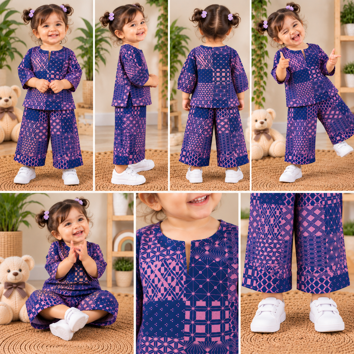 Indigo Mosaic Hand Block-Printed Co-ord Set (Top & Pants)
