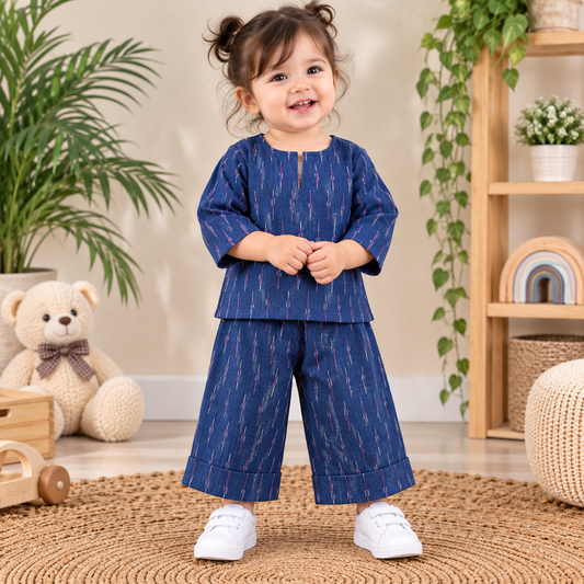 Indigo Blue Ikat Toddler Pure Cotton Co-ord