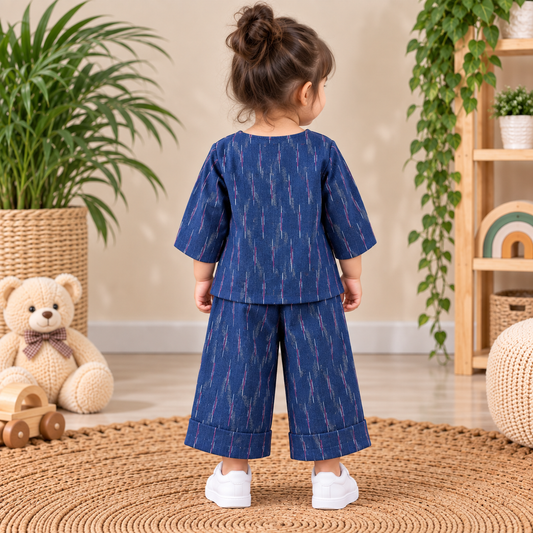 Indigo Blue Ikat Toddler Pure Cotton Co-ord