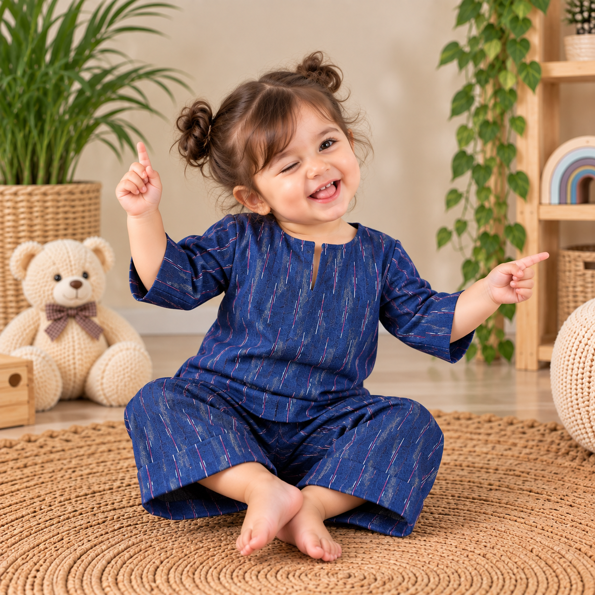 Indigo Blue Ikat Toddler Pure Cotton Co-ord