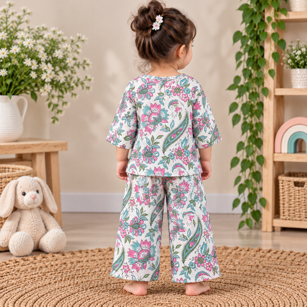 Blush Floral Hand Block Print Cotton Co-Ord Set