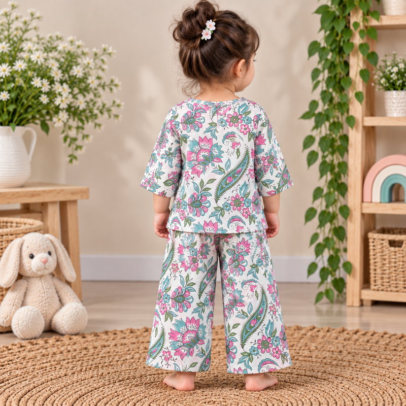 Blush Floral Hand Block Print Cotton Co-Ord Set