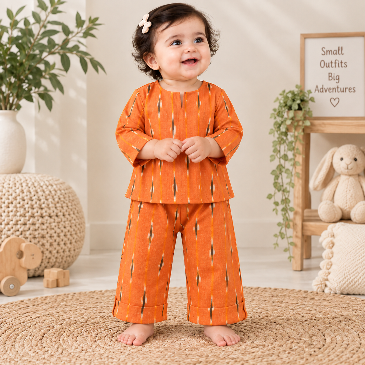 Rust Orange Ikat Toddler Lounge Set – 2-Piece Relaxed Co-ord