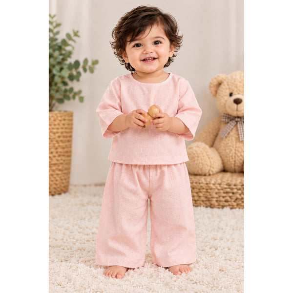 Pastel Blush Linen-Blend Toddler Lounge Set
