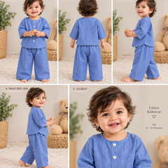 Cornflower Blue Toddler Lounge Set – 2-Piece Linen-Look Co-ord