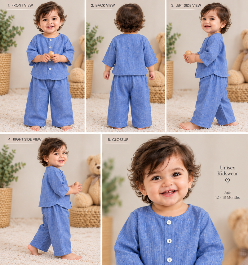 Cornflower Blue Toddler Lounge Set – 2-Piece Linen-Look Co-ord