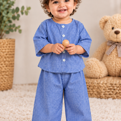 Cornflower Blue Toddler Lounge Set – 2-Piece Linen-Look Co-ord