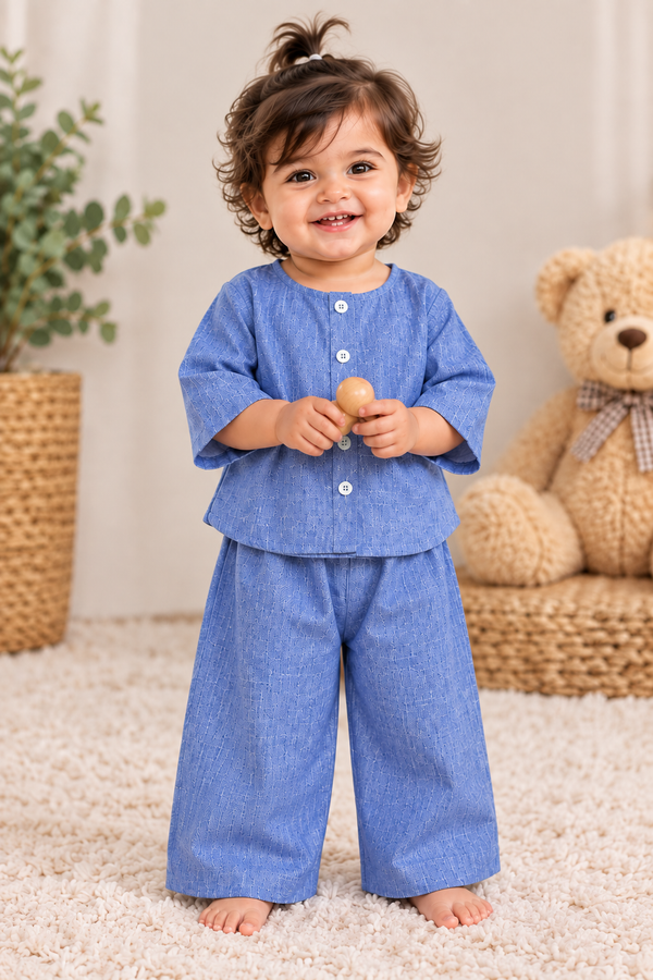 Cornflower Blue Toddler Lounge Set – 2-Piece Linen-Look Co-ord